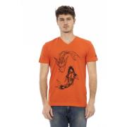 Trussardi Kortärmad V-ringad T-shirt med Fronttryck Red, Herr