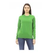 Baldinini Långärmad Crewneck Monogram Metall Topp Green, Dam