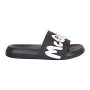 Alexander McQueen Svarta Slide Sandaler med Logotyptryck Black, Herr