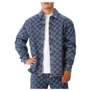 Daily Paper Logo Print Denim Jacket Blue, Herr