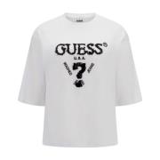 Guess Paljett Front Logo T-shirt White, Dam