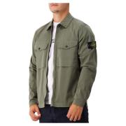 Stone Island Grön Satin Overshirt med Dragkedja Green, Herr