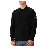 Stone Island Svart ull polo stickad med dragkedja Black, Herr