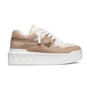 Valentino Beige Mocka Logo Print Sneakers Beige, Dam