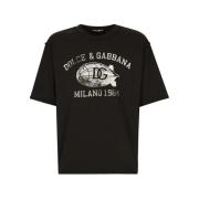 Dolce & Gabbana Svart Logo Print Crew Neck T-shirt Black, Herr