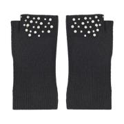 Absolut Cashmere Ull Fingerlösa Handskar med Strass Black, Dam