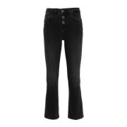 Liu Jo Svarta Utställda Bomull Cropped Jeans Black, Dam