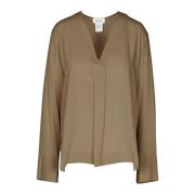 Ottod'Ame Crepe Blus med V-ringning och Slouched Axlar Green, Dam