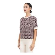 Elisabetta Franchi Bordeaux Kortärmad Jacquard Tröja Multicolor, Dam