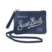 MC2 Saint Barth Sammet Lurex Clutch Väska Blue, Dam