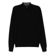 Hugo Boss Ull Half-Zip Stickat Black, Herr