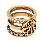 Alexander McQueen Guld Seal Ring Logo Mässing Italien Yellow, Dam