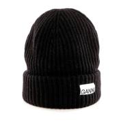 Ganni Varm Ullblandning Beanie Mössa Black, Unisex