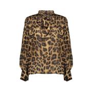 Geisha Leopardmönstrad Stickad Blus Brown, Dam