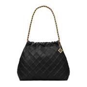 Tory Burch Diamantquiltad läder axelväska Black, Dam