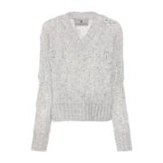 Ermanno Scervino Chunky Cable Stickad V-ringad Tröja Gray, Dam