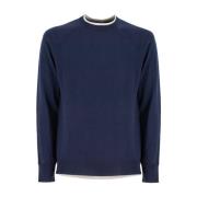 Eleventy Finstickad Crew-Neck Jumper Blue, Herr