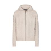 Dolce & Gabbana Beige Kabelstickad Hoodie Beige, Herr