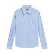 Semicouture Poplin Skjorta med Ficklock Blue, Dam