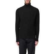 Emporio Armani Ull turtlenecktröja med devoré bokstäver Black, Herr