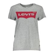 Levi's Grå Bomullstopp T-shirt, Kortärmad, Logo Print Gray, Dam