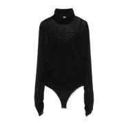 Simkhai Mesh High Neck Long Sleeve Body Black, Dam