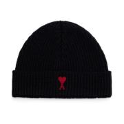 Ami Paris Svart Röd ADC Beanie Mössa Black, Dam