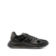 Hogan Svarta lädersneakers med mocka trim Black, Herr