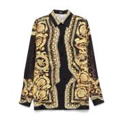 Versace Barocco Print Sidensatin Skjorta Yellow, Herr