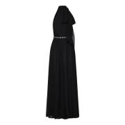 Max Mara Elegant Svart Sid Georgette Lång Klänning Black, Dam