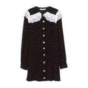 Alessandra Rich Polka Dot Sidenskjort med Juvelknappar Black, Dam