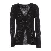 Twinset Svart Cardigan Treeblend Ull V-ringning Black, Dam