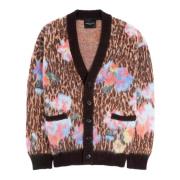 Roberto Collina Animalier Blomma Cardigan Grunge Stil Multicolor, Herr