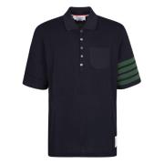 Thom Browne Pique Polo med Stickad Bröstficka Blue, Herr