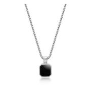 Nialaya Silver Necklace with Square Matte Onyx Pendant Gray, Herr