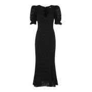 Rotate Birger Christensen Elegant Spets Puff Ärm Klänning Black, Dam