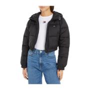 Tommy Jeans Svart Puffer Cropped Hooded Kappa Black, Dam