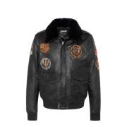 Schott NYC Patched Flight Jacket Lambskin Läder Svart Black, Herr