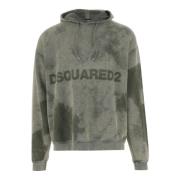 Dsquared2 Grön Bomullshoodie med Dragsko Green, Herr