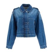 Isabel Marant Étoile Boxy Denimjacka med Epauletter Blue, Dam