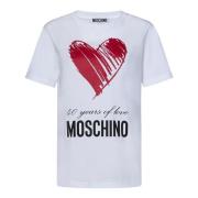 Moschino Vit T-shirt med hjärttryck och logotyp White, Dam