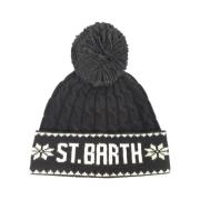 MC2 Saint Barth Svart Flätad Hatt med Pom Pom Black, Dam