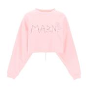 Marni Boxy Logo Sweatshirt med Blomsterbroderi Pink, Dam