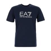 Emporio Armani EA7 Avslappnad Bomull T-shirt för Män Blue, Herr