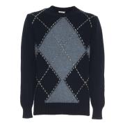 Malo Lyxig Cashmere Crew-Neck Tröja Blå/Grå Blue, Herr