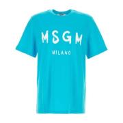 Msgm Ljusblå Bomull T-shirt Blue, Herr