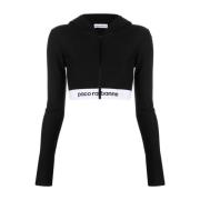 Paco Rabanne Svart Bomull Cropped Hoodie Tröja Black, Dam