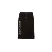 Juicy Couture Svart Velour Midi Kjol med Strass Logo Black, Dam