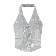 Liu Jo Grå Rhinestone Vest Jacka Gray, Dam