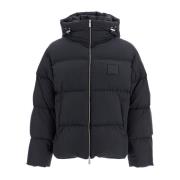 Off White Puffer Jacket med Gummi Logo Patches Black, Herr